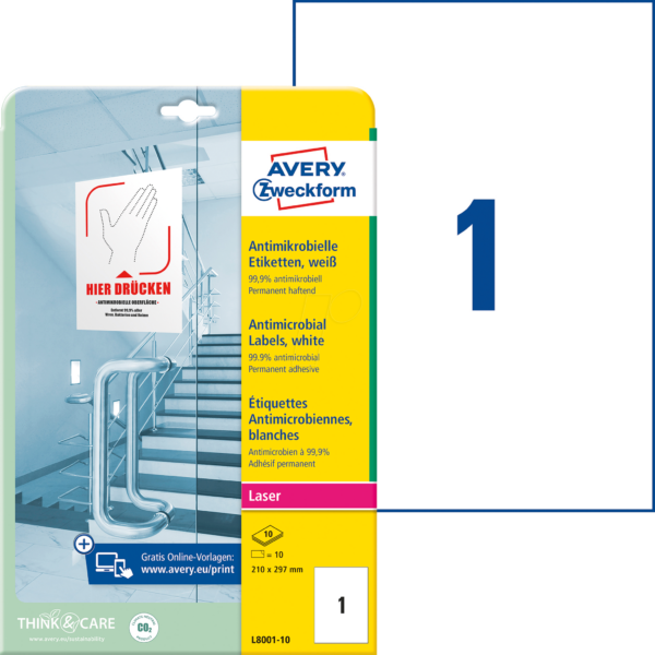 AVZ L8001-10 - Antimikrobielle Etiketten 210x297mm weiß