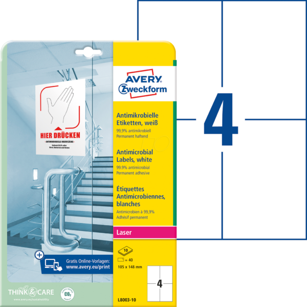 AVZ L8003-10 - Antimikrobielle Etiketten 105x148mm weiß