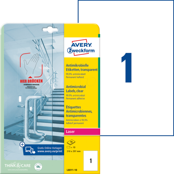 AVZ L8011-10 - Antimikrobielle Etiketten 210x297mm transparent