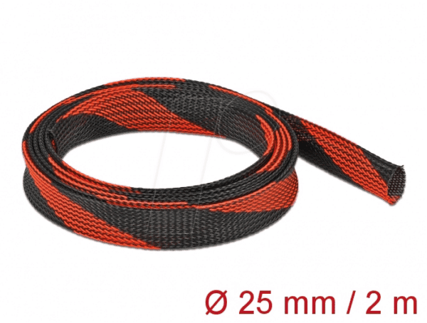 DELOCK 20748 - Geflechtschlauch dehnbar 2 m x 25 mm schwarz-rot