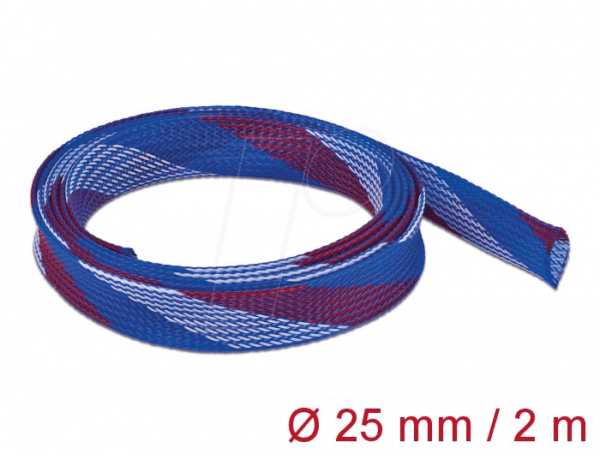 DELOCK 20751 - Geflechtschlauch dehnbar 2 m x 25 mm blau-rot-weiß