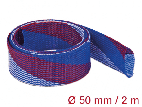 DELOCK 20761 - Geflechtschlauch dehnbar 2 m x 50 mm blau-rot-weiß