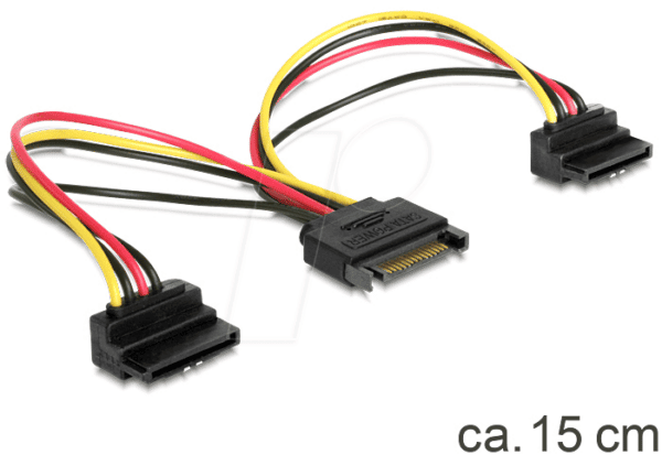 DELOCK 60128 - Power SATA 15pin St > 2x SATA 15pin Bu HDD 90°