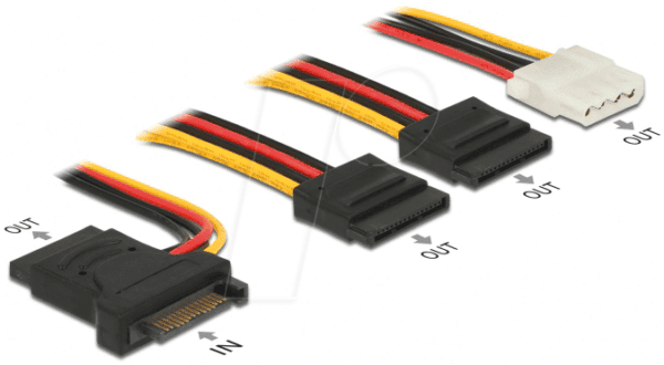 DELOCK 60171 - Kabel Power SATA 15pin St > 3x SATA 15pin Bu + 4P Molex Bu 20 cm