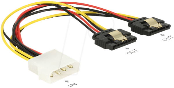 DELOCK 85237 - Molex 4 Pin Stecker > 2 x SATA 15 Pin Buchse