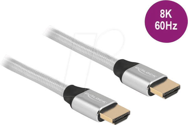 DELOCK 85366 - Ultra High Speed HDMI Kabel 48 Gbps 8K 60 Hz silber 1 m zertifiz