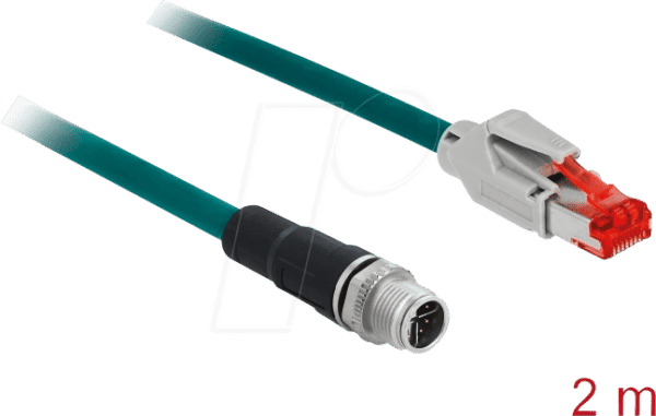 DELOCK 85426 - Netzwerkkabel M12 Stecker 8 Pin X-kodiert > RJ45 Stecker PVC 2 m