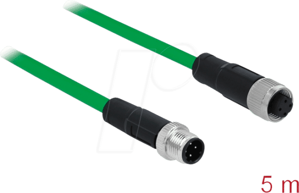 DELOCK 85436 - Netzwerkkabel M12 Stecker 4 Pin D-kodiert > M12 Buchse TPU 5 m