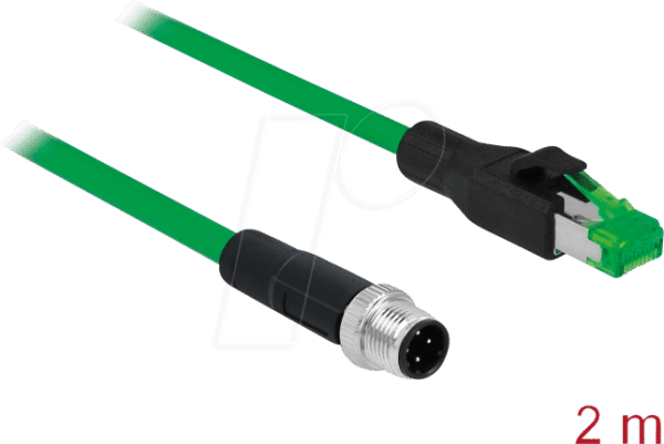 DELOCK 85438 - Netzwerkkabel M12 Stecker 4 Pin D-kodiert > RJ45 Stecker PVC 2 m