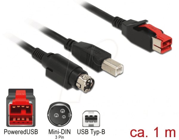 DELOCK 85487 - PoweredUSB Kabel Stecker 24V > USB B + Mini-DIN 3 Pin