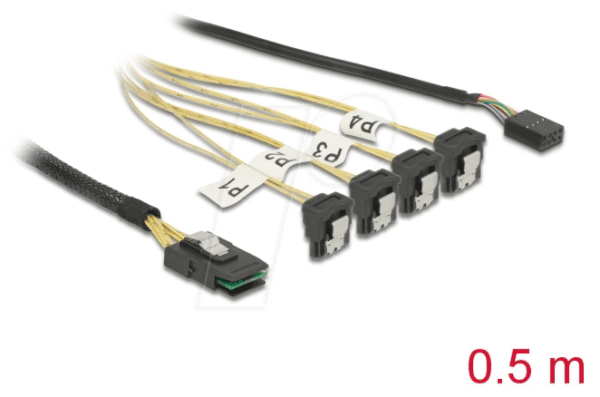 DELOCK 85683 - Kabel Mini SAS SFF-8087 > 4x SATA gew. + Sideband 0