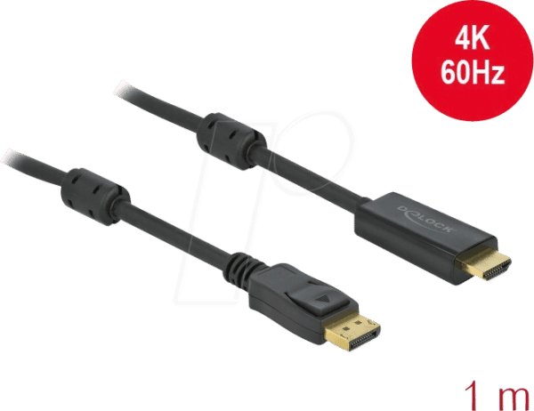 DELOCK 85955 - Aktives DP 1.2 zu HDMI Kabel 4K 60 Hz 1 m