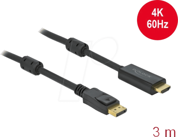 DELOCK 85957 - Aktives DP 1.2 zu HDMI Kabel 4K 60 Hz 3 m