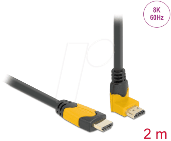 DELOCK 86989 - HDMI Kabel Stecker gerade zu 90° oben gewinkelt 48 GBit/s