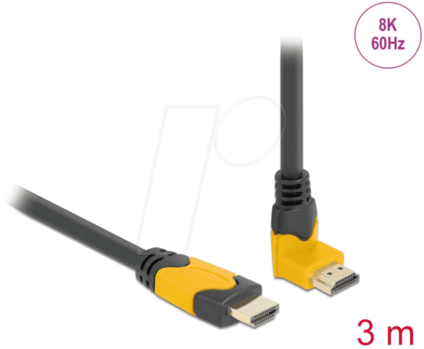 DELOCK 86990 - HDMI Kabel Stecker gerade zu 90° oben gewinkelt 48 GBit/s