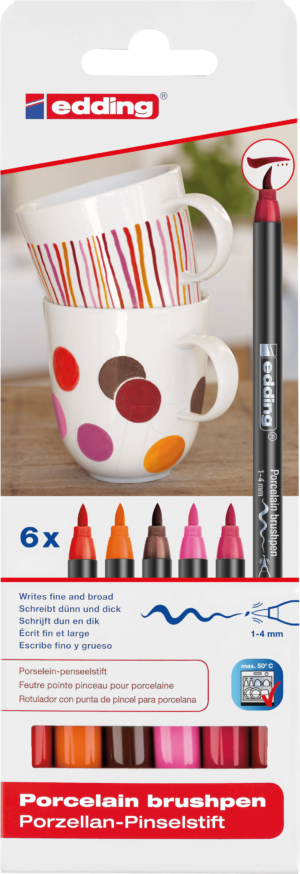 EDDING 4200/6999 - Porzellan Pinselstift 6er Set  Farbkombination ''warm''