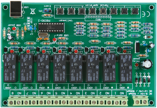 K8090 - Bausatz: 8-Kanal USB-Relaiskarte