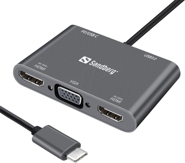 SANDBERG 136-35 - Adapter USB-C > 2x HDMI + VGA + USB 3.0 + PD