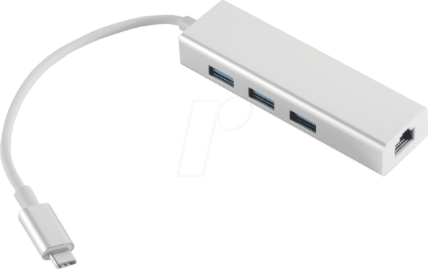 SHVP 14-05025 - USB 3.1 C Stecker auf RJ45 Ethernet + 3x USB Buchse