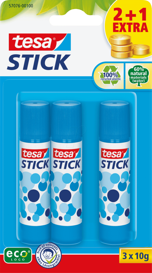 TESA 57076BL - 2+1 tesa® Stick ecoLogo 10g