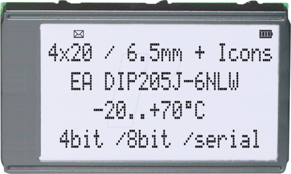 EA DIP205J-6NLW - 4x20 DIP Characterdisplay